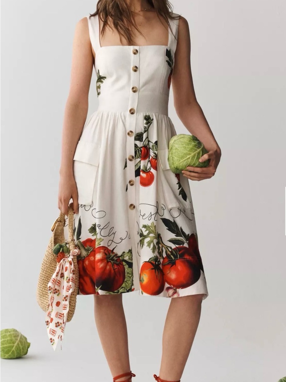 Anthropologie Sz S cream Tomato
Print Square Neck Button
Sundress smocked NWOT